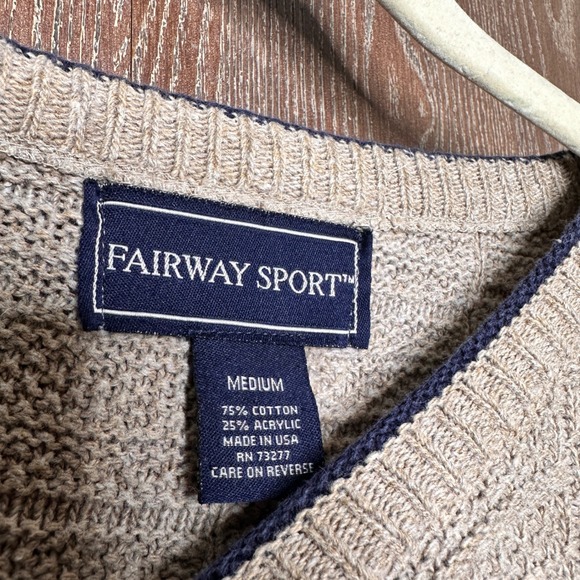 VTG Fairway Sport Men's Med Tan Golf Embroidered Crewneck Sweater Cotton Acrylic - Picture 3 of 6